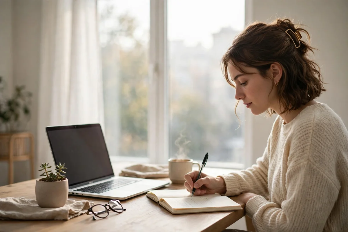 Woman journaling while learning to explain personal development goals